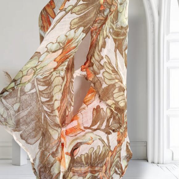 Chicos Gauzy Linen Poncho Size L/XL Orange Brown Floral Print Boho - Picture 5 of 10